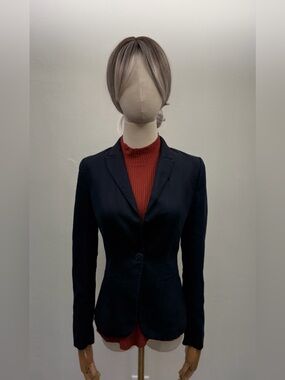 H&M Navy Linen Blend Fitted One Button Blazer Jacket Women’s US 2 EUR 32